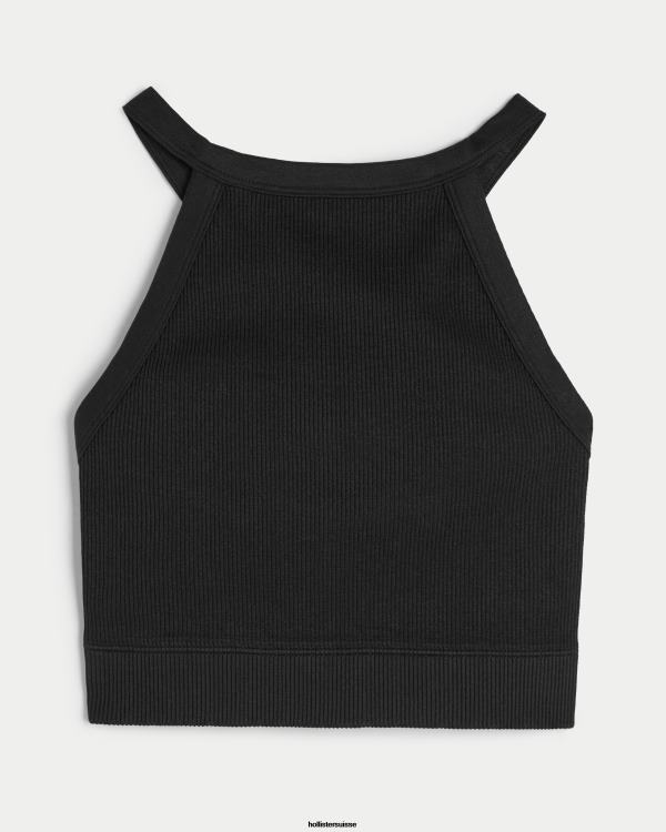 gilly hicks haut de soutien-gorge côtelé sans coutures à col montant femmes noir Hollister hauts RRRJX247