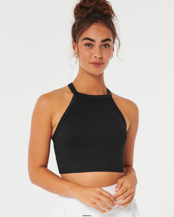 gilly hicks haut de soutien-gorge côtelé sans coutures à col montant femmes noir Hollister hauts RRRJX247