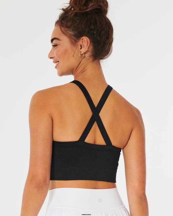 gilly hicks haut de soutien-gorge côtelé sans coutures à col montant femmes noir Hollister hauts RRRJX247