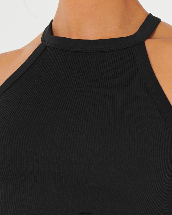 gilly hicks haut de soutien-gorge côtelé sans coutures à col montant femmes noir Hollister hauts RRRJX247