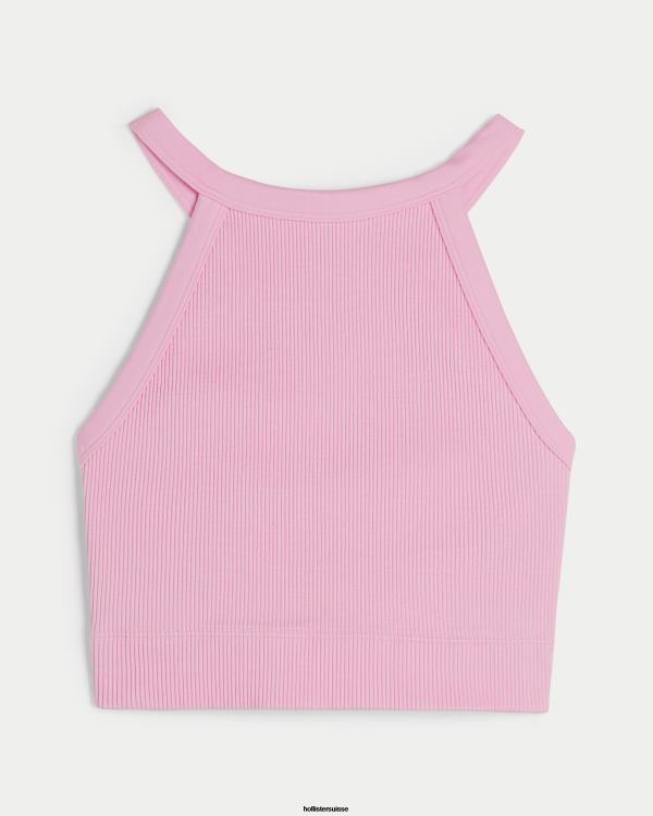 gilly hicks haut de soutien-gorge côtelé sans coutures à col montant femmes rose clair Hollister hauts RRRJX187
