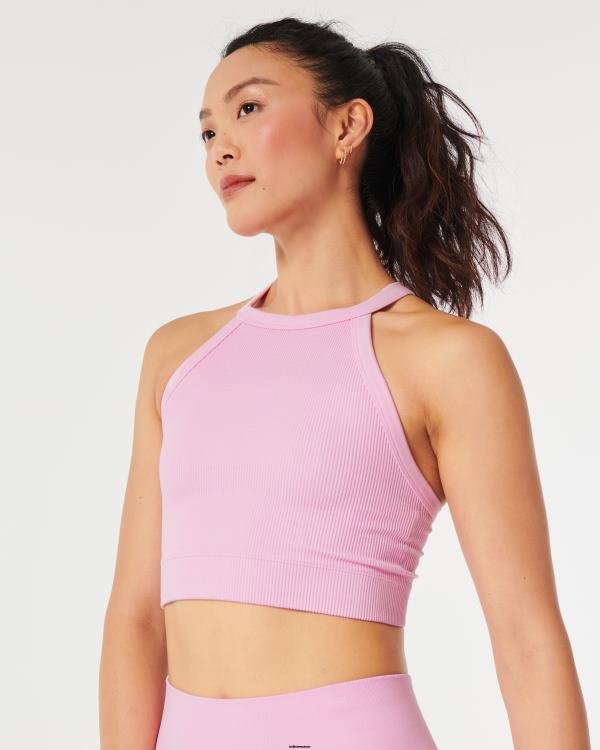 gilly hicks haut de soutien-gorge côtelé sans coutures à col montant femmes rose clair Hollister hauts RRRJX187