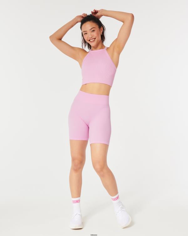 gilly hicks haut de soutien-gorge côtelé sans coutures à col montant femmes rose clair Hollister hauts RRRJX187