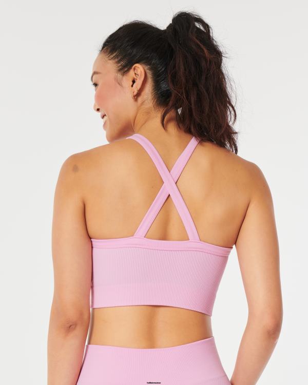 gilly hicks haut de soutien-gorge côtelé sans coutures à col montant femmes rose clair Hollister hauts RRRJX187