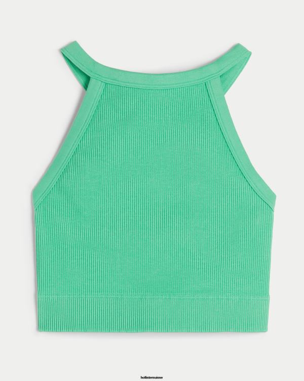gilly hicks haut de soutien-gorge côtelé sans coutures à col montant femmes vert Hollister hauts RRRJX306