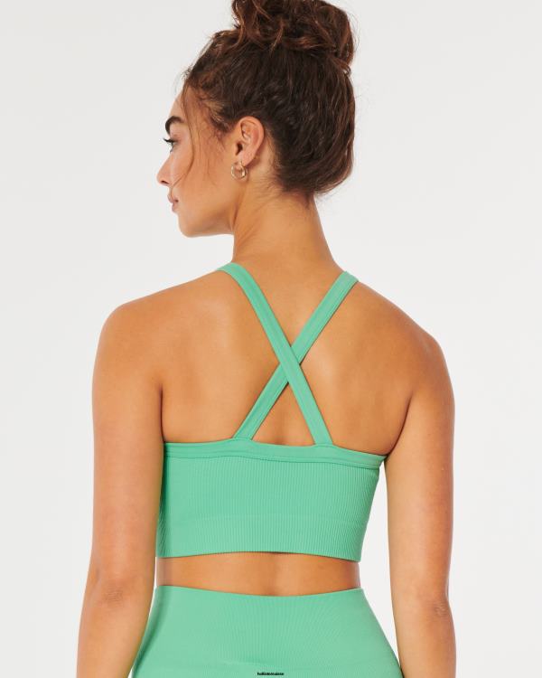 gilly hicks haut de soutien-gorge côtelé sans coutures à col montant femmes vert Hollister hauts RRRJX306