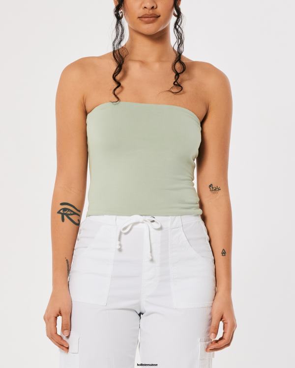 haut tube sans bretelles femmes vert sauge Hollister hauts RRRJX421