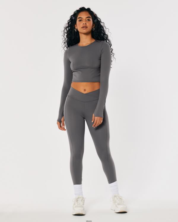 top social tourist à manches longues et couture sous la poitrine femmes gris Hollister hauts RRRJX399
