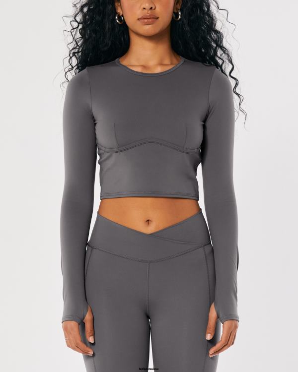top social tourist à manches longues et couture sous la poitrine femmes gris Hollister hauts RRRJX399