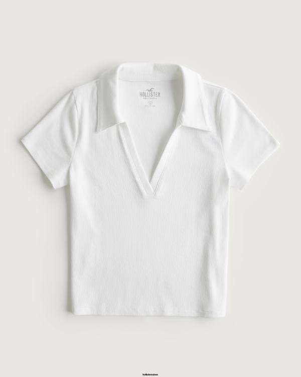 polo côtelé femmes blanc Hollister hauts RRRJX256