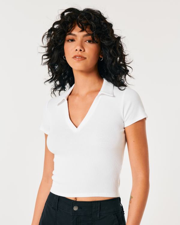 polo côtelé femmes blanc Hollister hauts RRRJX256