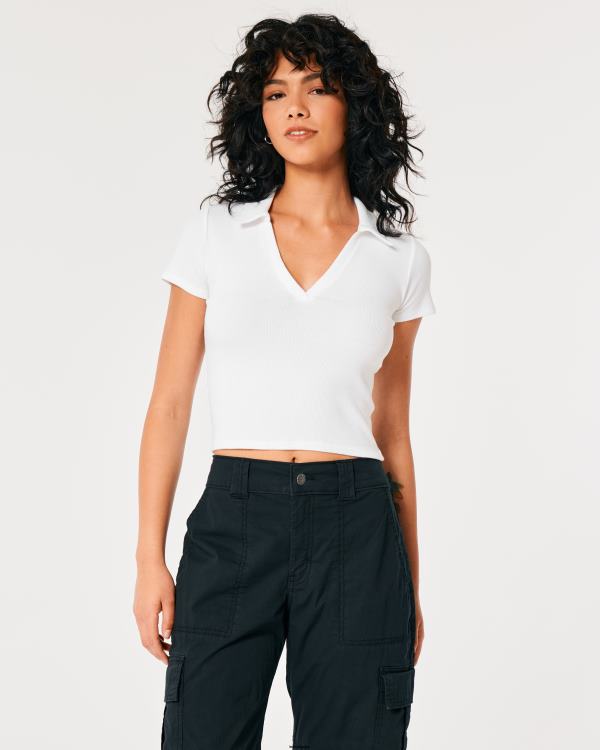 polo côtelé femmes blanc Hollister hauts RRRJX256