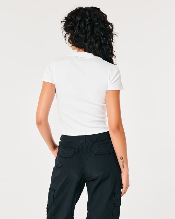polo côtelé femmes blanc Hollister hauts RRRJX256