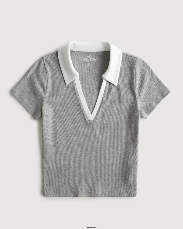 polo côtelé femmes gris clair Hollister hauts RRRJX363