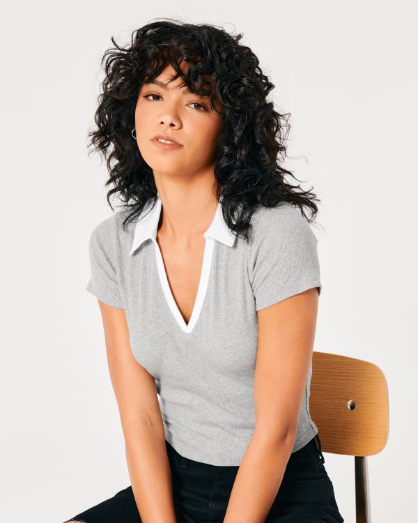 polo côtelé femmes gris clair Hollister hauts RRRJX363