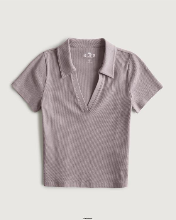 polo côtelé sans bouton femmes gris violet Hollister hauts RRRJX357