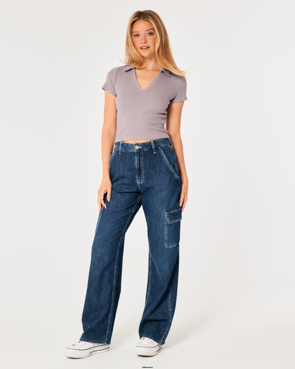 polo côtelé sans bouton femmes gris violet Hollister hauts RRRJX357