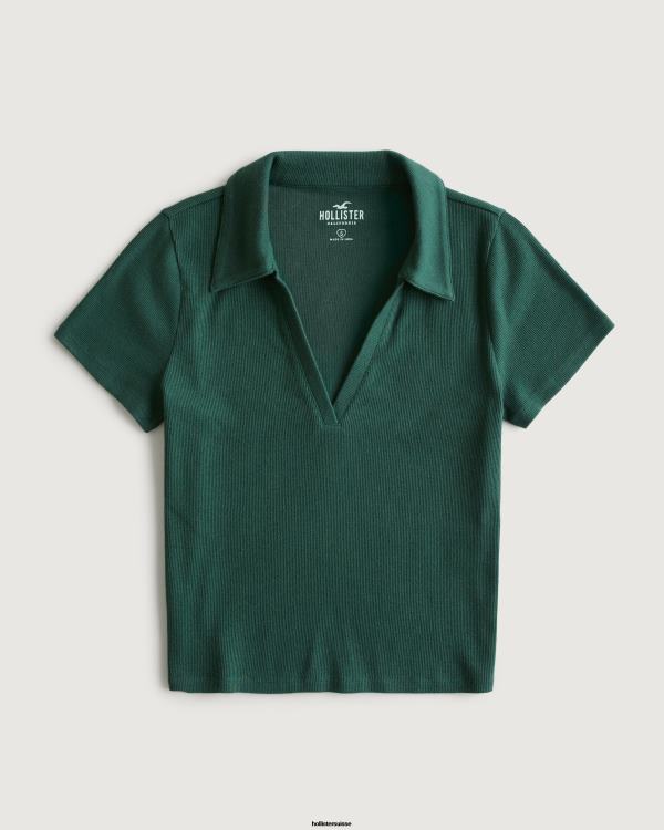 polo côtelé sans bouton femmes vert foncé Hollister hauts RRRJX355