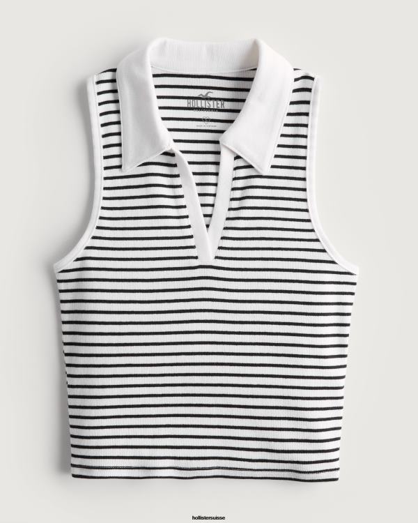 polo côtelé sans manches femmes bande blanche Hollister hauts RRRJX400