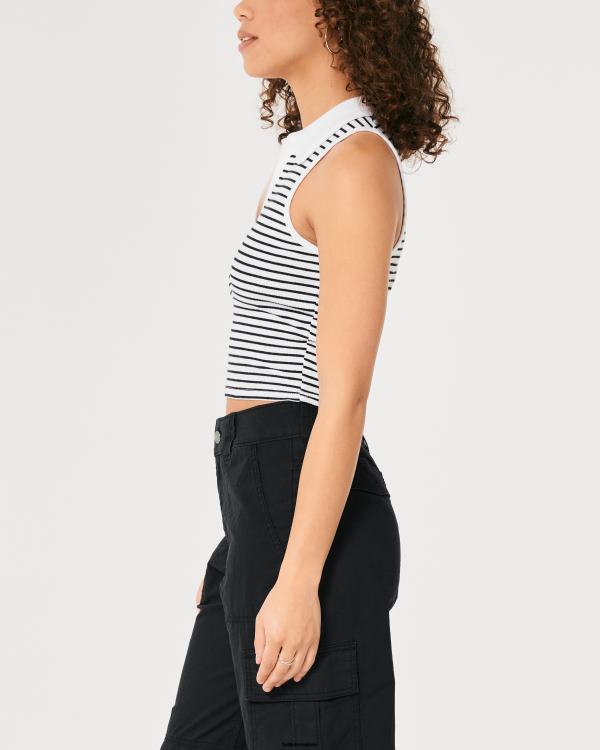 polo côtelé sans manches femmes bande blanche Hollister hauts RRRJX400