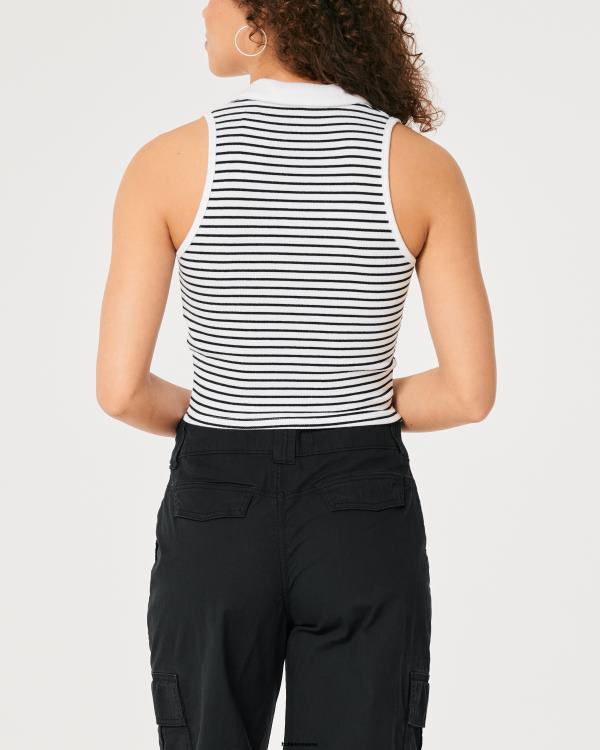 polo côtelé sans manches femmes bande blanche Hollister hauts RRRJX400