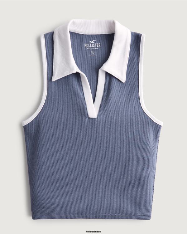 polo côtelé sans manches femmes bleu Hollister hauts RRRJX393