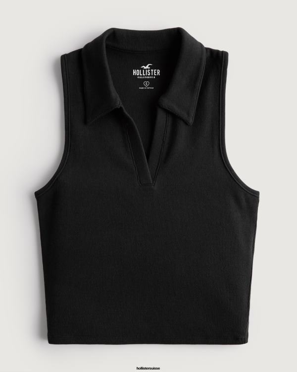 polo côtelé sans manches femmes noir Hollister hauts RRRJX422