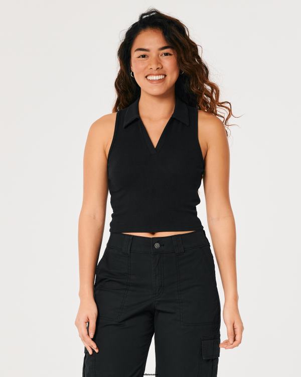 polo côtelé sans manches femmes noir Hollister hauts RRRJX422
