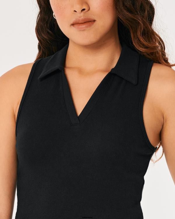 polo côtelé sans manches femmes noir Hollister hauts RRRJX422