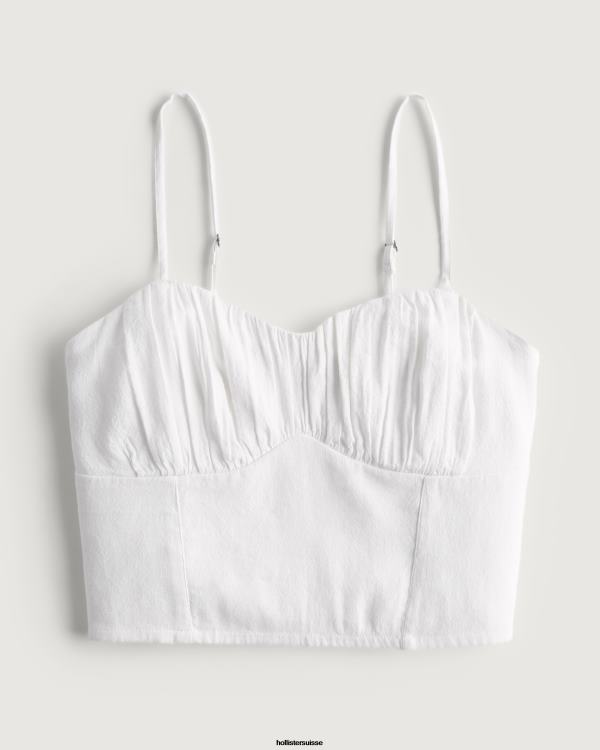 buste froncé en mélange de lin femmes blanc Hollister hauts RRRJX334