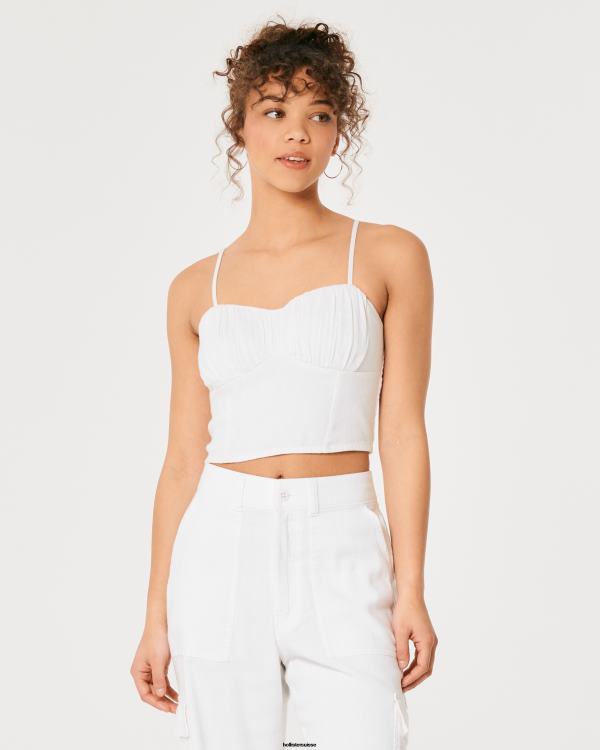 buste froncé en mélange de lin femmes blanc Hollister hauts RRRJX334