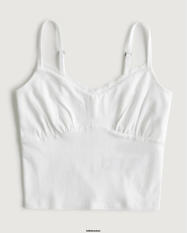 caraco buste froncé à bordure en dentelle femmes blanc Hollister hauts RRRJX329