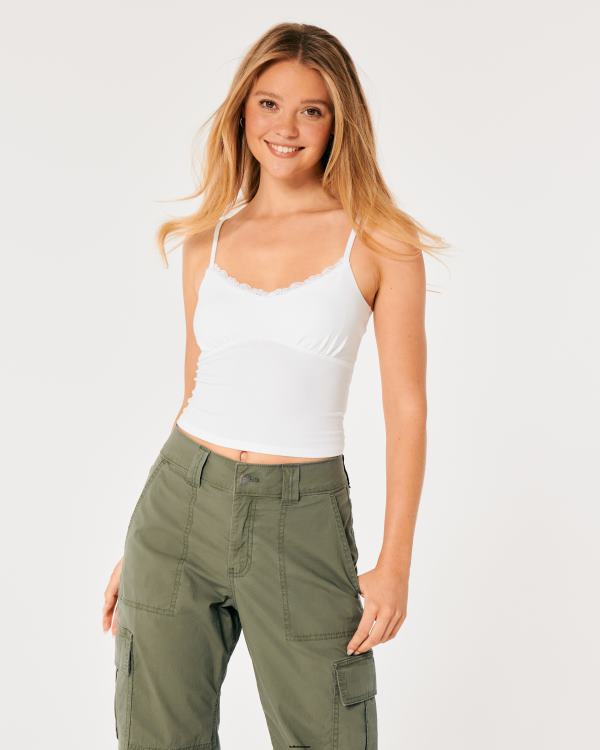 caraco buste froncé à bordure en dentelle femmes blanc Hollister hauts RRRJX329