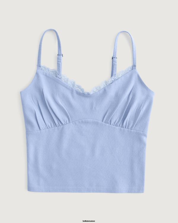 caraco buste froncé à bordure en dentelle femmes bleu clair Hollister hauts RRRJX189
