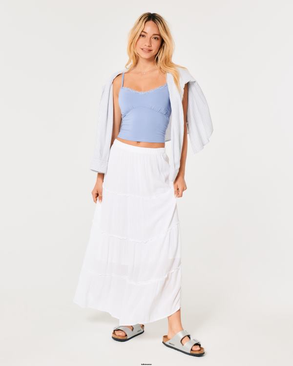 caraco buste froncé à bordure en dentelle femmes bleu clair Hollister hauts RRRJX189