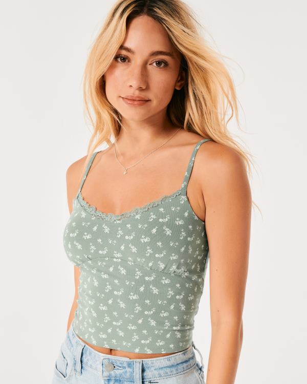 caraco buste froncé à bordure en dentelle femmes floral vert Hollister hauts RRRJX135