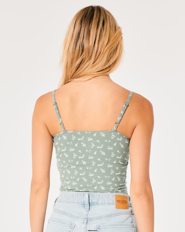 caraco buste froncé à bordure en dentelle femmes floral vert Hollister hauts RRRJX135