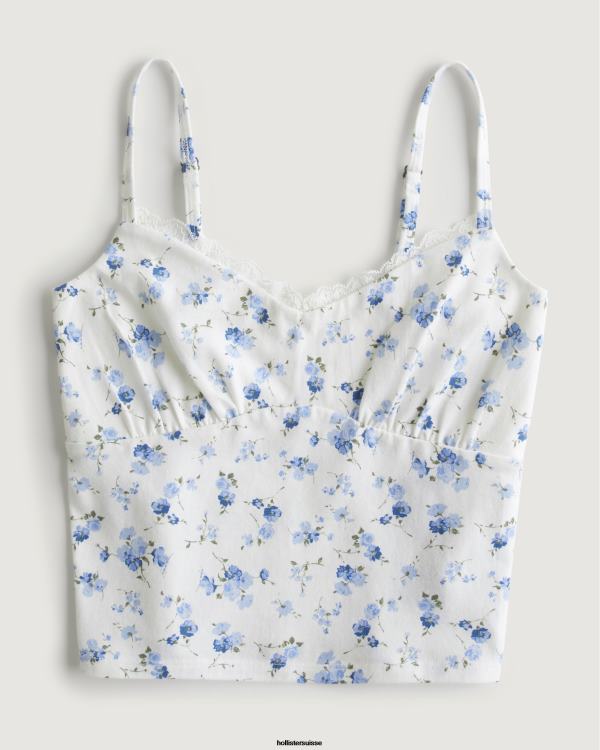 caraco buste froncé à bordure en dentelle femmes motif blanc Hollister hauts RRRJX222