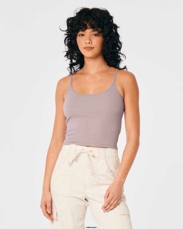 caraco échancré côtelé femmes gris violet Hollister hauts RRRJX227