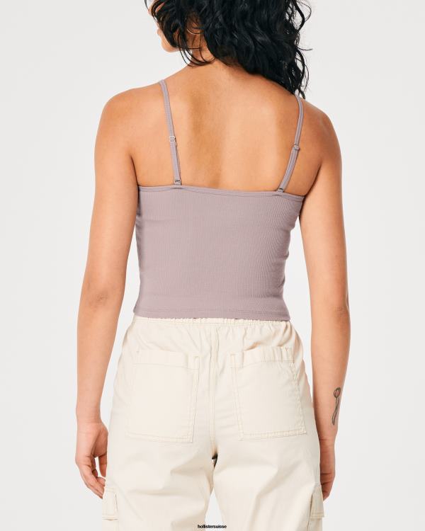 caraco échancré côtelé femmes gris violet Hollister hauts RRRJX227