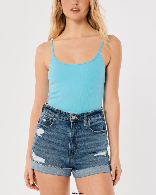 caraco échancré côtelé femmes turquoise Hollister hauts RRRJX337