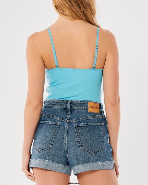 caraco échancré côtelé femmes turquoise Hollister hauts RRRJX337