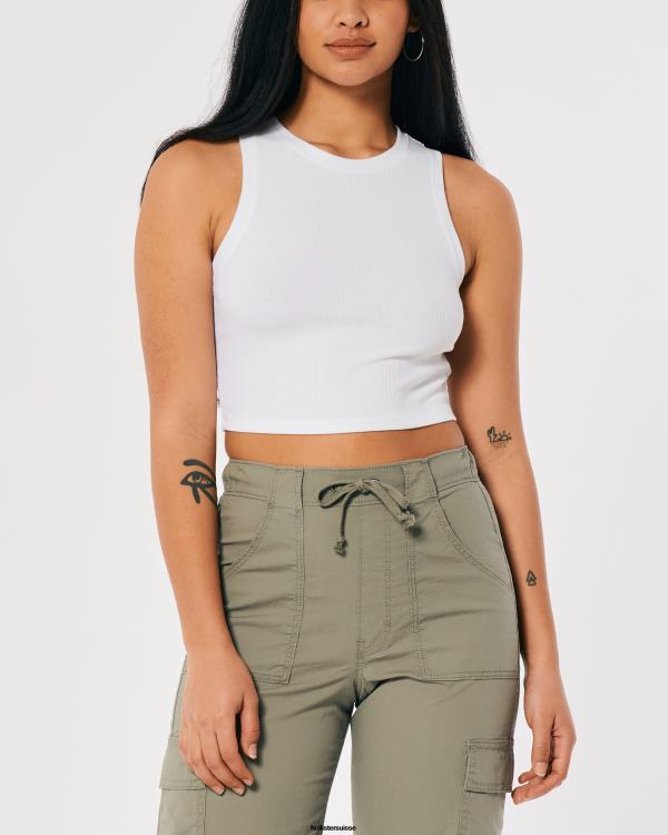 débardeur côtelé à col montant femmes blanc Hollister hauts RRRJX17