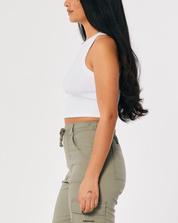 débardeur côtelé à col montant femmes blanc Hollister hauts RRRJX17