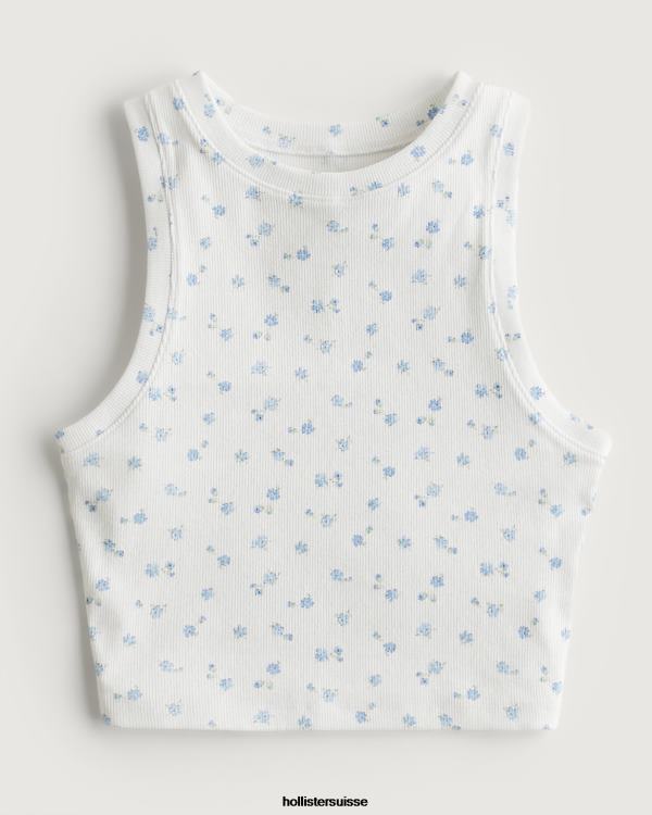 blanc à fleurs bleues