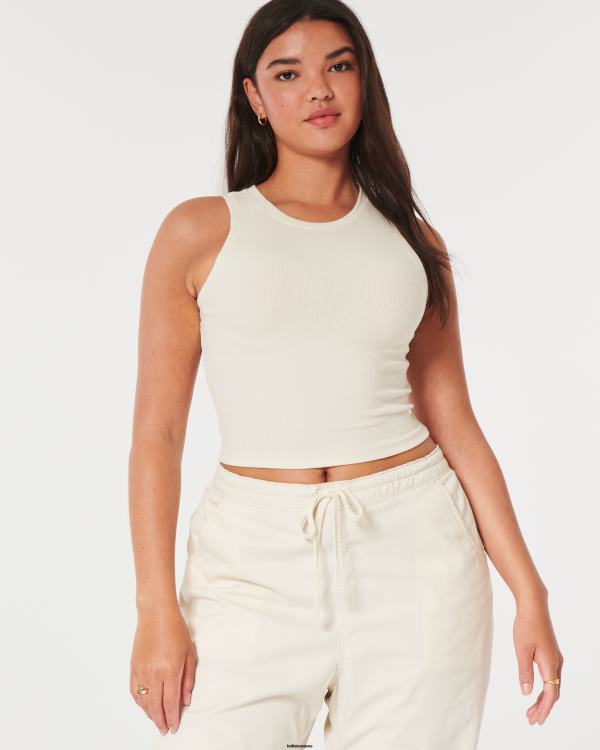 débardeur côtelé à col montant femmes crème Hollister hauts RRRJX43