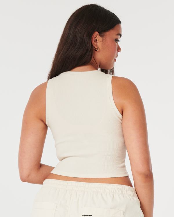 débardeur côtelé à col montant femmes crème Hollister hauts RRRJX43
