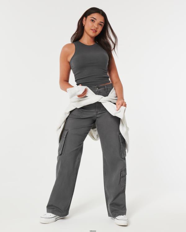 débardeur côtelé à col montant femmes gris foncé Hollister hauts RRRJX33