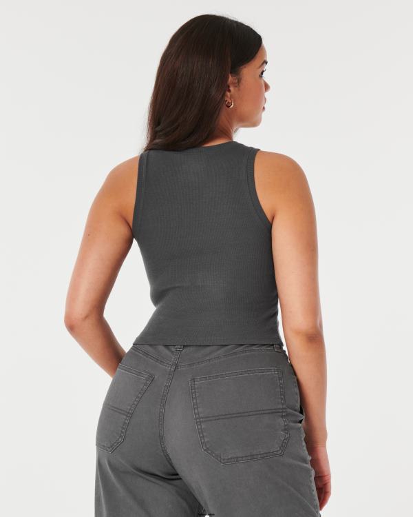 débardeur côtelé à col montant femmes gris foncé Hollister hauts RRRJX33