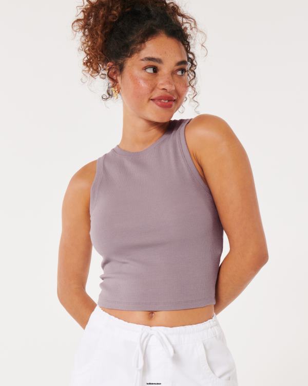 débardeur côtelé à col montant femmes gris violet Hollister hauts RRRJX50